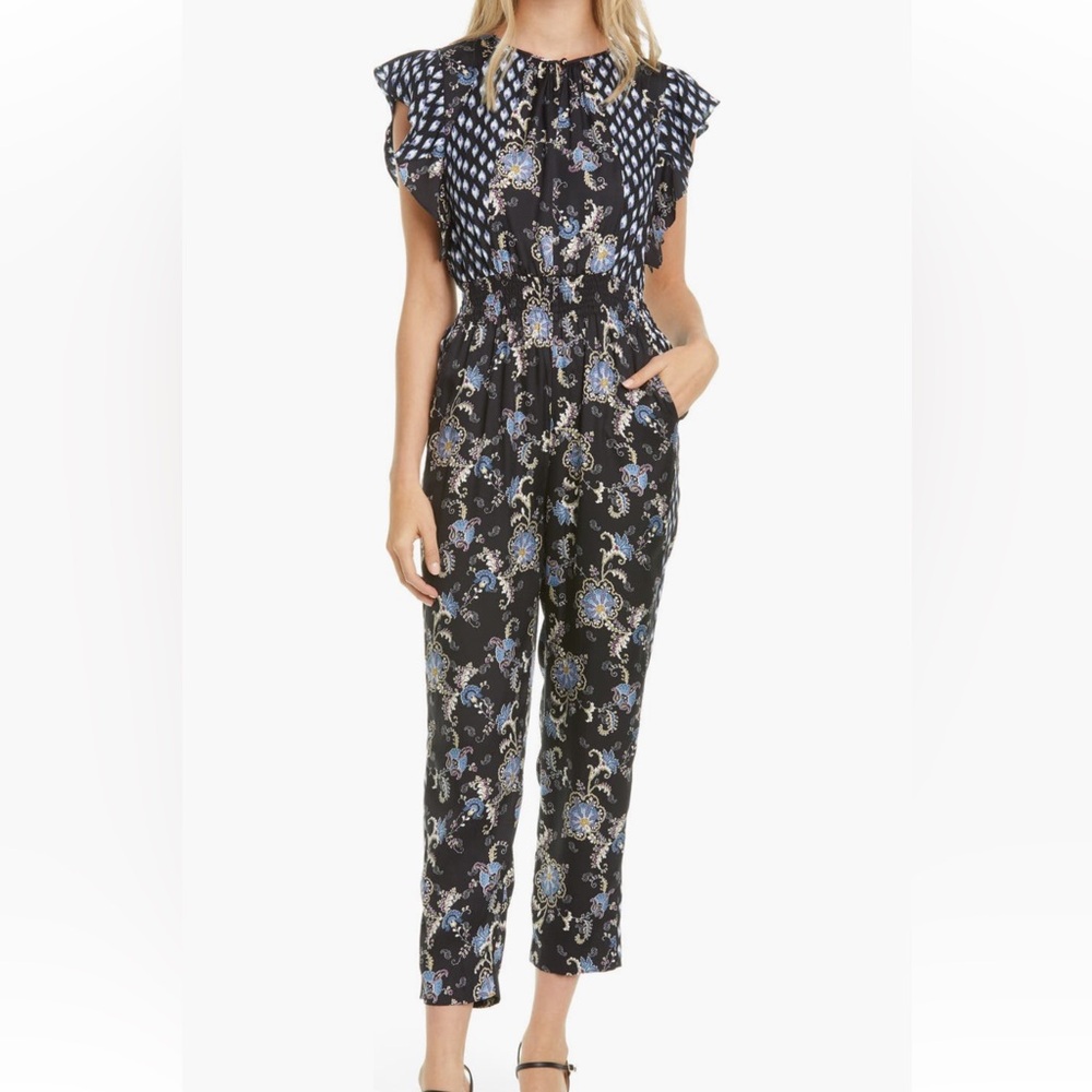 Rebecca Taylor Paisley Flutter Sleeve Silk Blend Jumpsuit